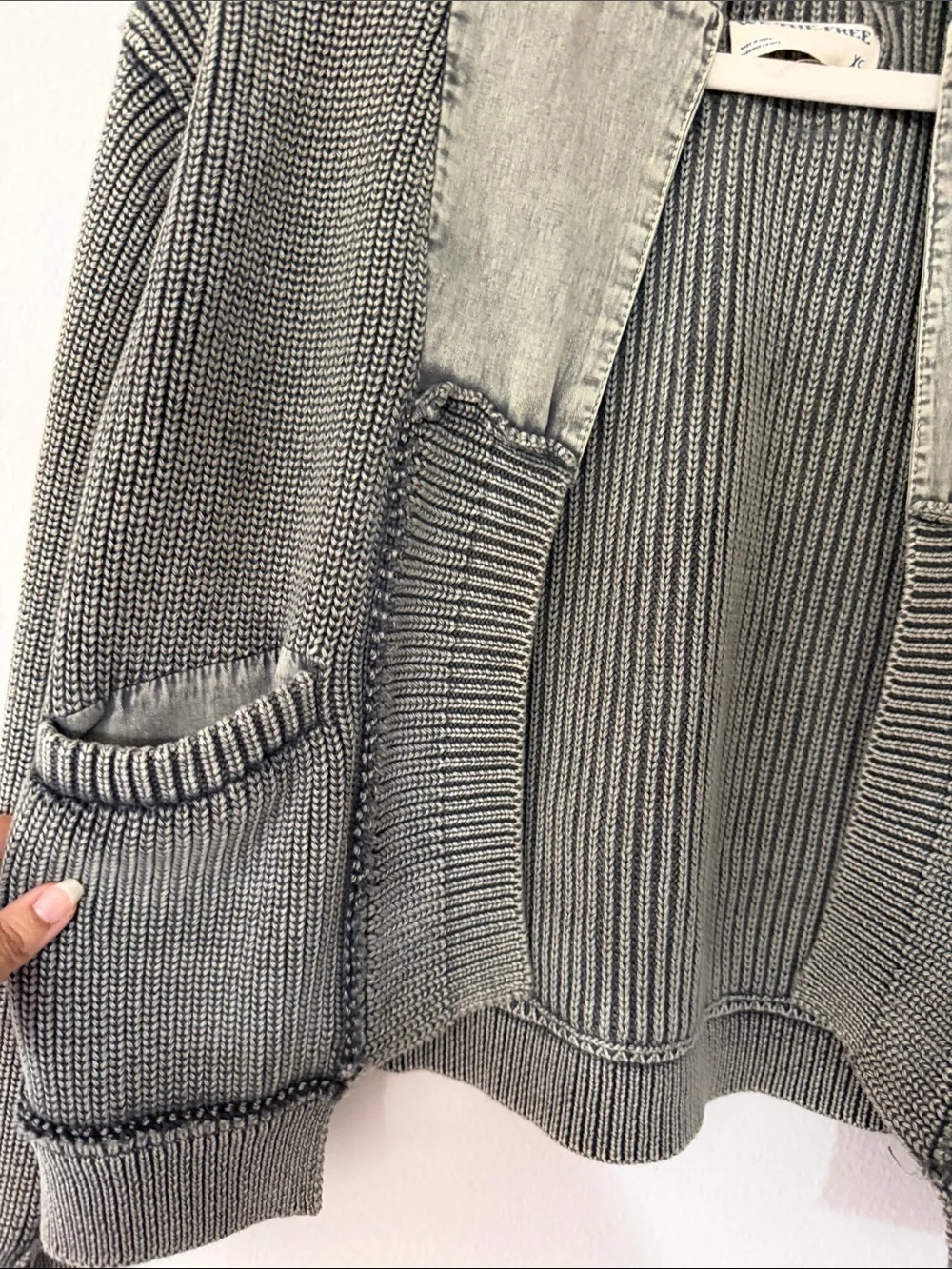 We The Free Striped Knit Open Cardigan in Charcoal Gray